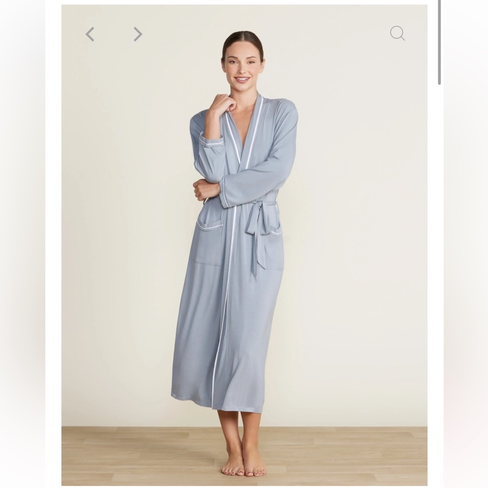 Light Blue Women's Long Robe with Contrast Trim